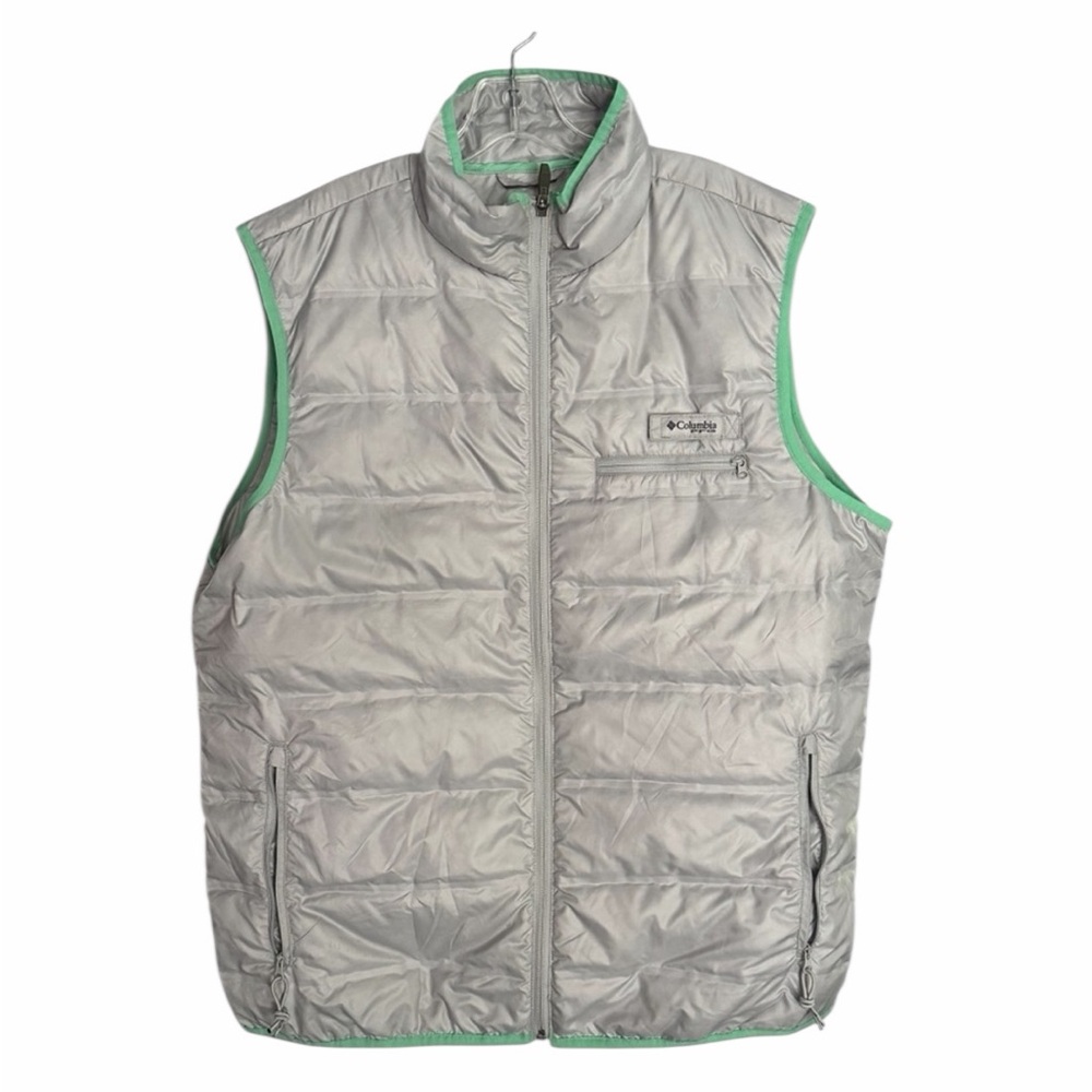 Columbia Woman’s Gray Puffer Vest W/Green Trim - Size Medium - PTP 24”